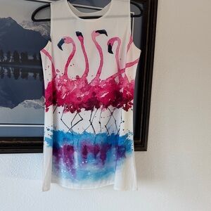 Flamingo Print Sleeveless Top - Pink and Blue